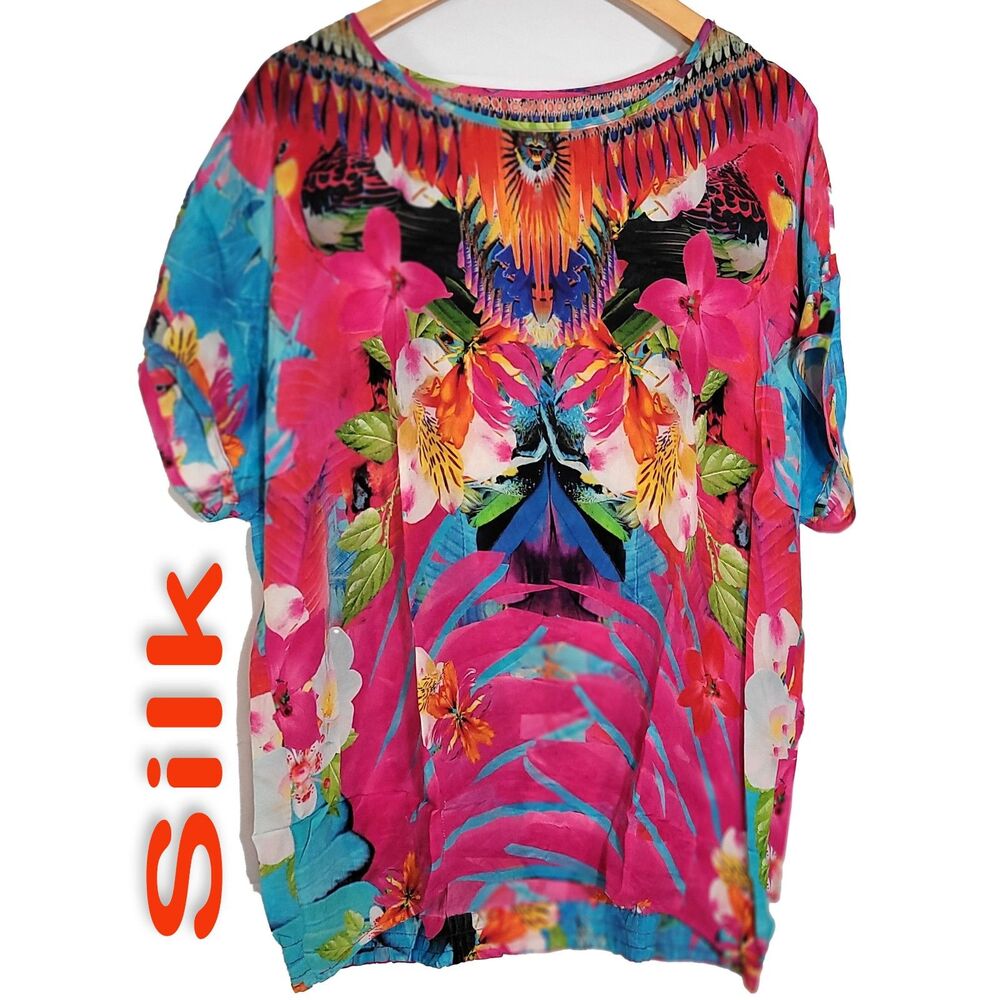 Women's 100% Silk Size XXL Short Sleeve Top Shirt SCE244